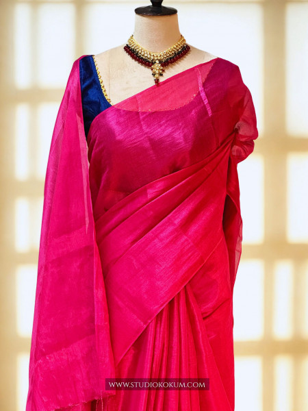 Diya: Magenta Pink Mul Tissue Saree