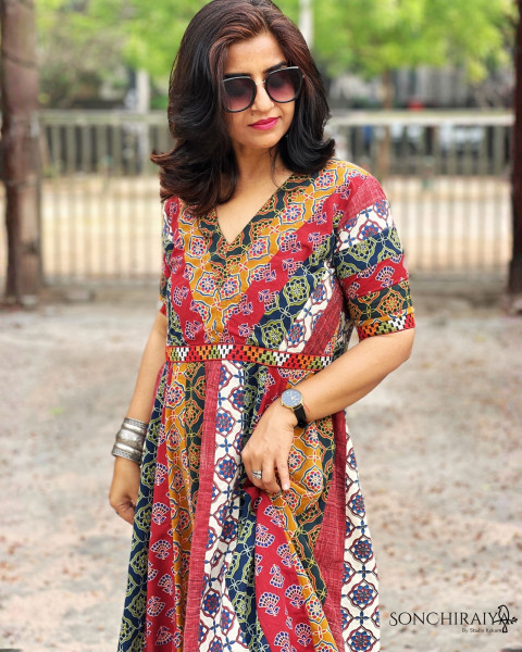 Aashna: Ajrakh Cotton Kali Dress