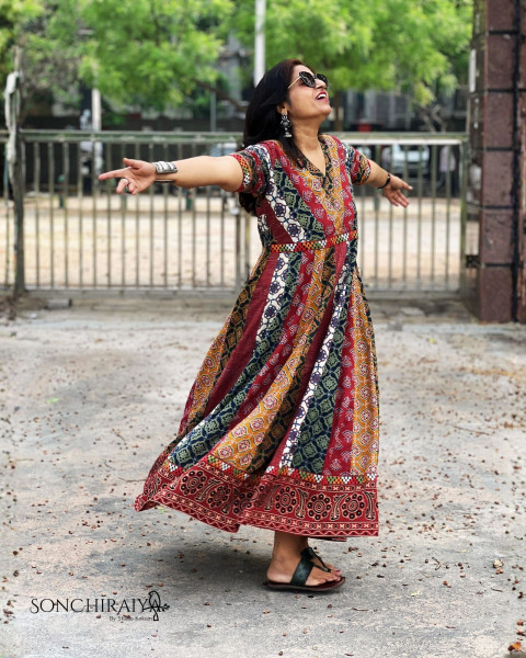 Aashna: Ajrakh Cotton Kali Dress