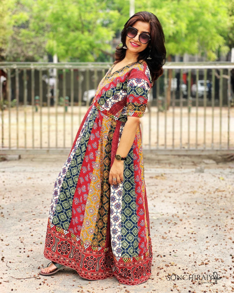 Aashna: Ajrakh Cotton Kali Dress