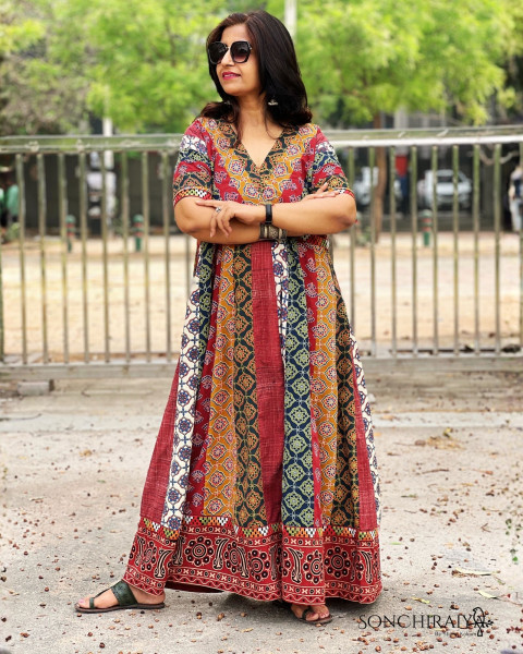 Aashna: Ajrakh Cotton Kali Dress