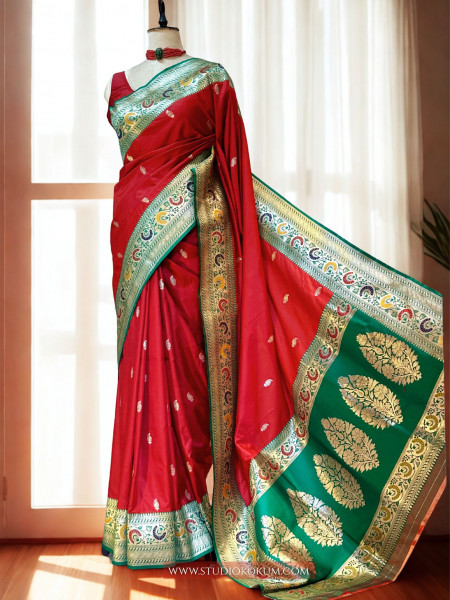 ROOPA: RED MEENAKARI BANARASI SILK SARI