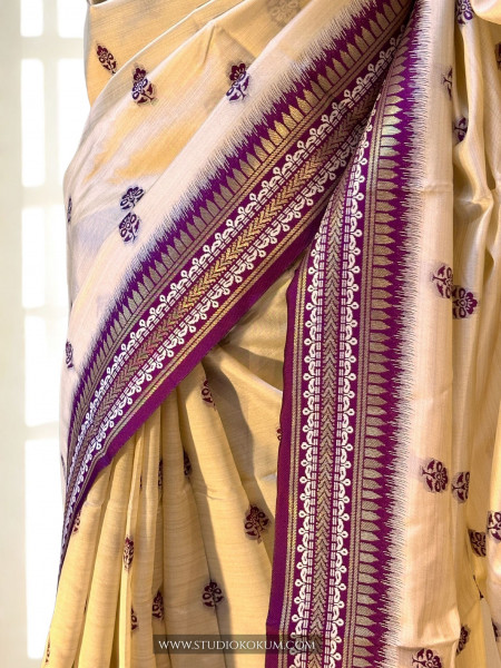 Aadhya:  Beige Colour Assam Silk Saree