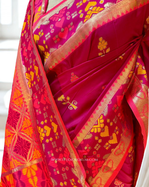 Baani: Fuchsia Ikkat Silk Saree
