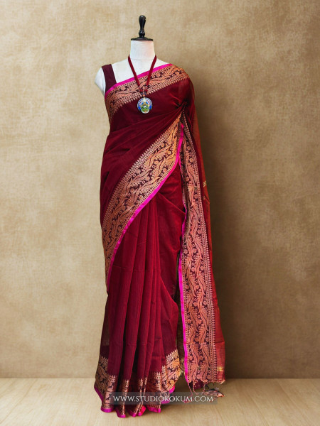 Dhara: Handloom Maroon Cotton Silk Saree