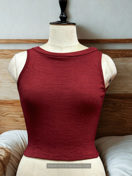 Sleeveless Hosiery Blouse in Maroon Colour Round Neck