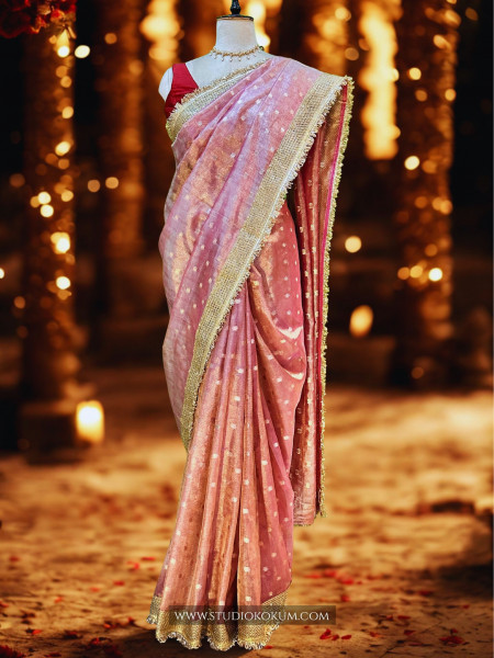 Sitara: Pink Tssue Silk Saree with Gota Zari