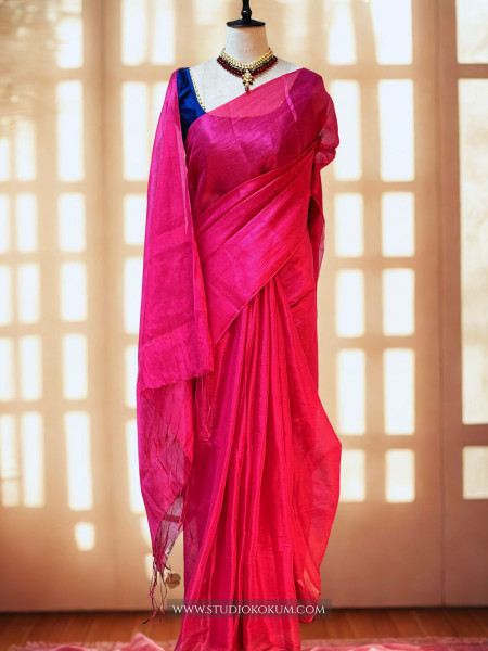Diya: Magenta Pink Mul Tissue Saree