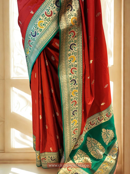 ROOPA: RED MEENAKARI BANARASI SILK SARI