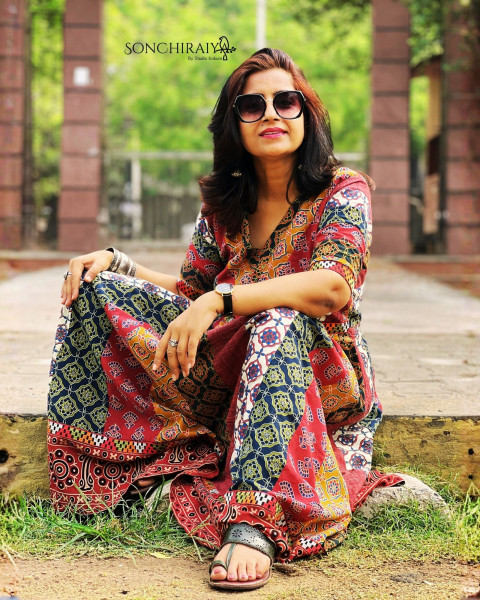 Aashna: Ajrakh Cotton Kali Dress