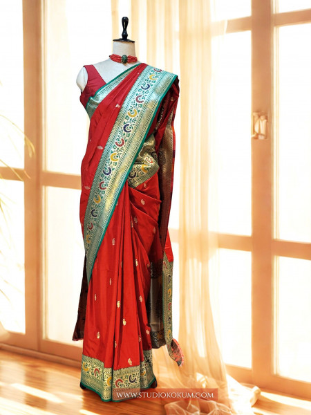 ROOPA: RED MEENAKARI BANARASI SILK SARI