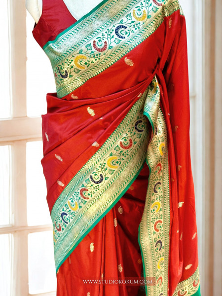 ROOPA: RED MEENAKARI BANARASI SILK SARI