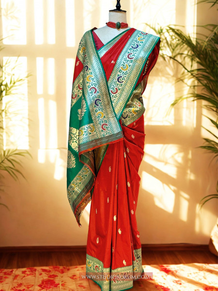 ROOPA: RED MEENAKARI BANARASI SILK SARI