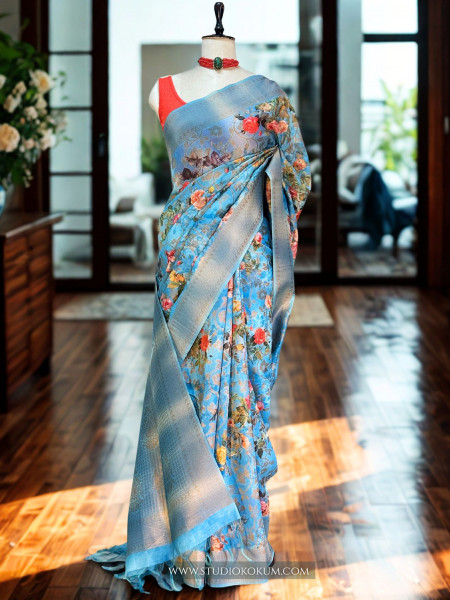 Maya : Blue Pure Organza Silk Saree with Zari Work