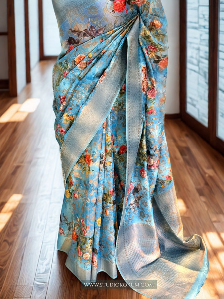 Maya : Blue Pure Organza Silk Saree with Zari Work