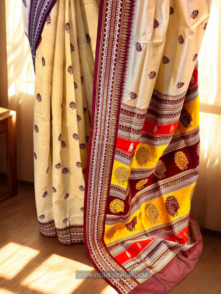 Aadhya:  Beige Colour Assam Silk Saree