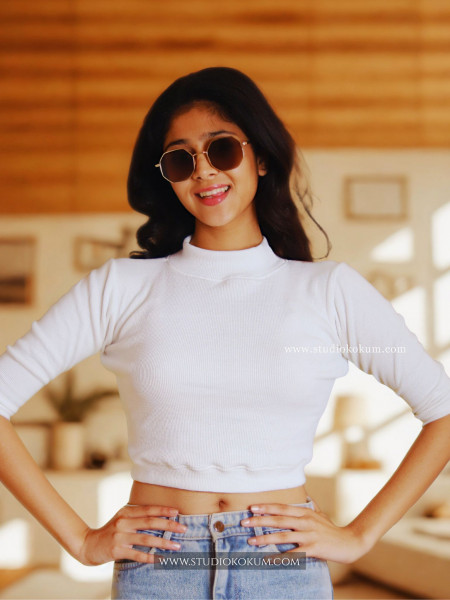 Elbow Sleeves Stretchable Blouse in White Colour