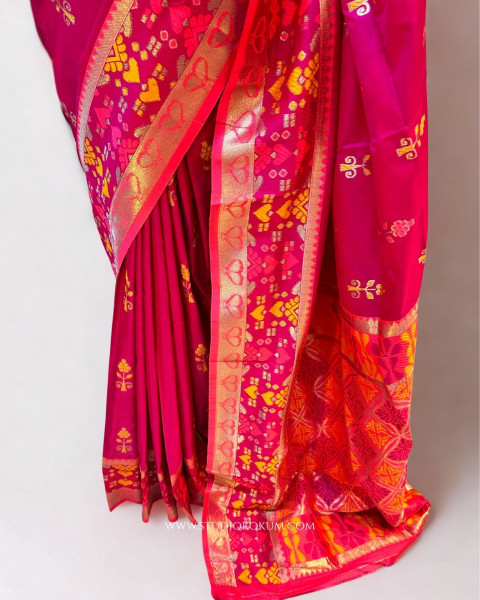 Baani: Fuchsia Ikkat Silk Saree