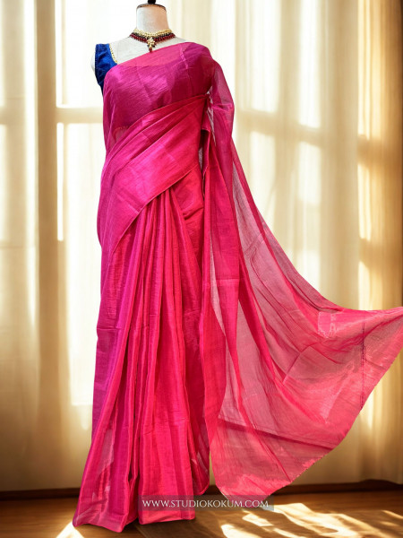 Image of Diya: Magenta Pink Mul Tissue Saree