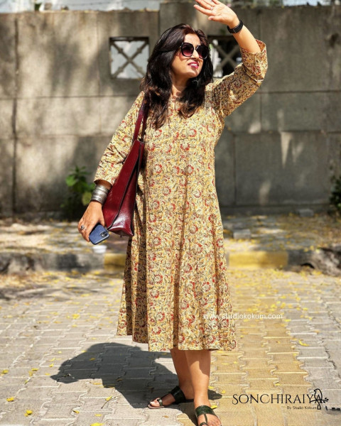 Akshita: Yellow Handloom Kalamkari Dress