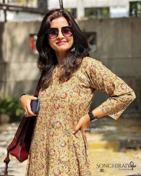 Akshita: Yellow Handloom Kalamkari Dress