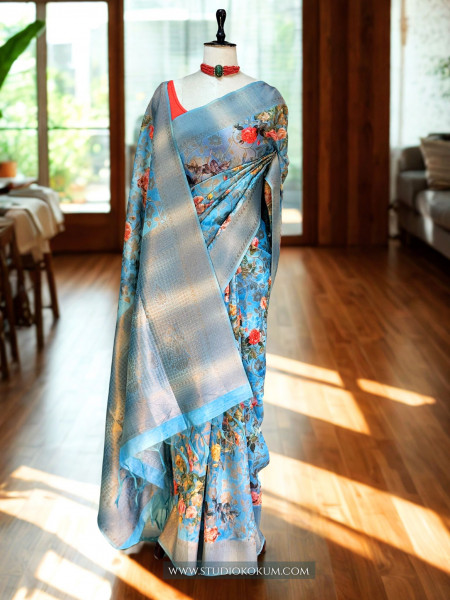 Maya : Blue Pure Organza Silk Saree with Zari Work