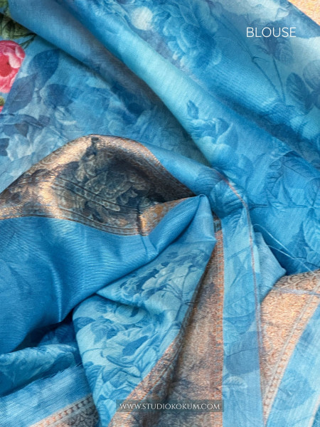 Maya : Blue Pure Organza Silk Saree with Zari Work