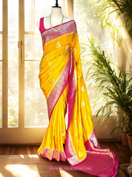 Diya : Yellow Crepe Georgette Banarasi Saree