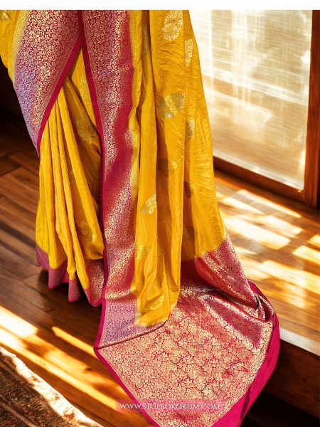 Diya : Yellow Crepe Georgette Banarasi Saree