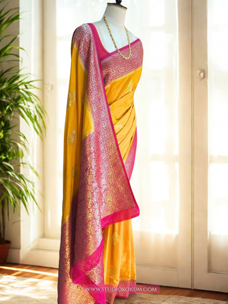 Diya : Yellow Crepe Georgette Banarasi Saree