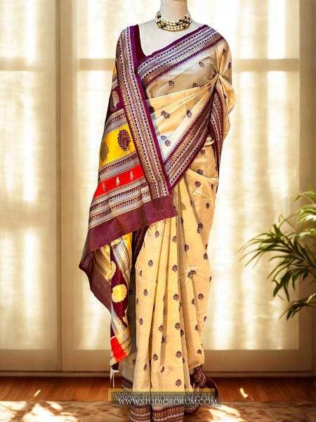 Aadhya:  Beige Colour Assam Silk Saree