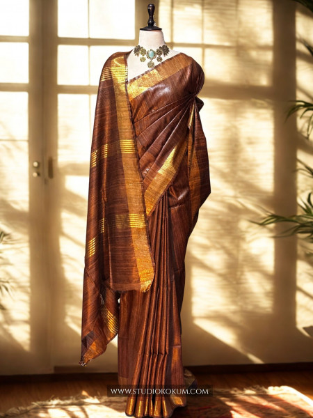 Mahika: Brown Woven Pure Tussar Silk Saree