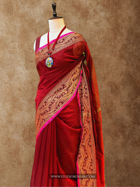Dhara: Handloom Maroon Cotton Silk Saree