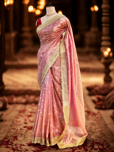 Sitara: Pink Tssue Silk Saree with Gota Zari