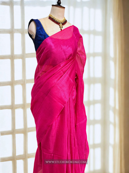 Diya: Magenta Pink Mul Tissue Saree