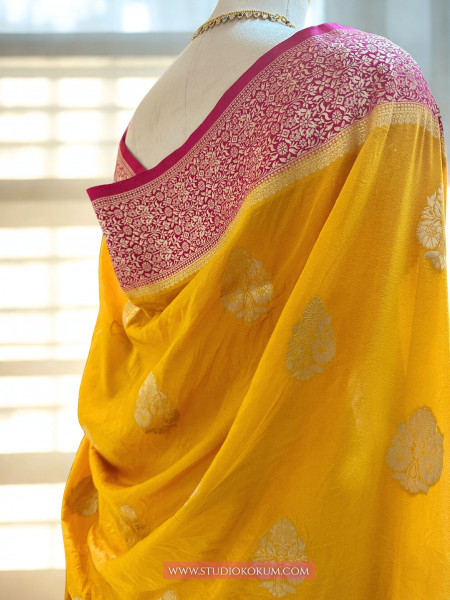 Diya : Yellow Crepe Georgette Banarasi Saree