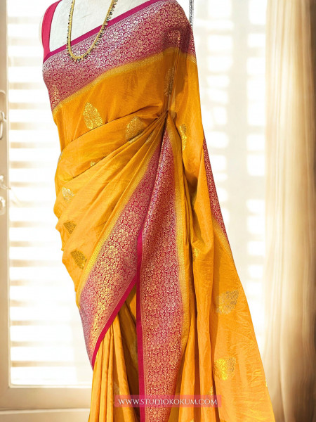 Diya : Yellow Crepe Georgette Banarasi Saree