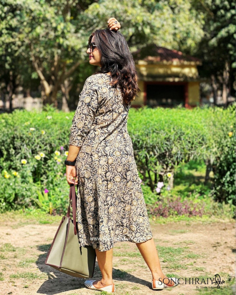 Arushi: Black Handloom Kalamkari Dress