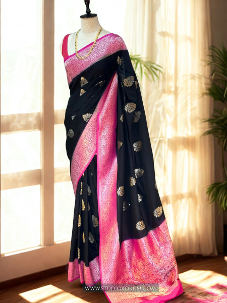 Image of Mohini: Black Crepe Georgette Banarasi Saree