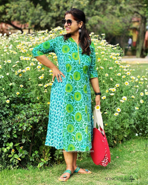 Arpita: Green Vanaspati Ajrakh Dress