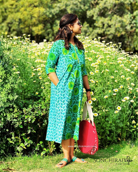 Arpita: Green Vanaspati Ajrakh Dress