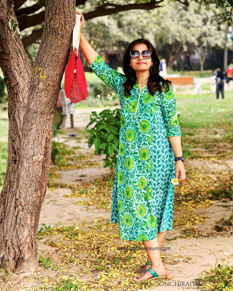 Arpita: Green Vanaspati Ajrakh Dress