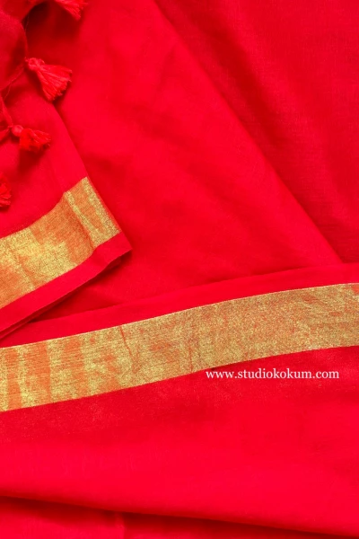 Aalta - Handwoven Pure Cotton Red Saree with Zari Border