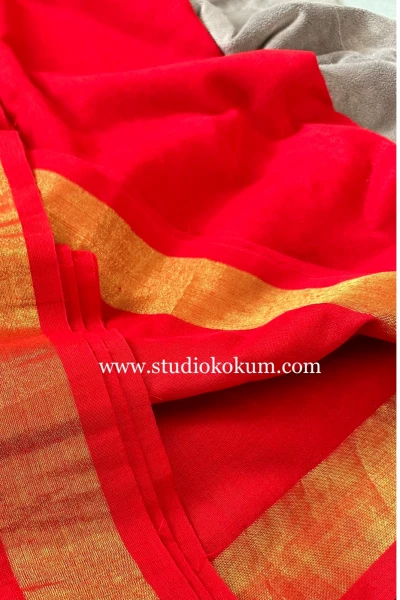 Aalta - Handwoven Pure Cotton Red Saree with Zari Border