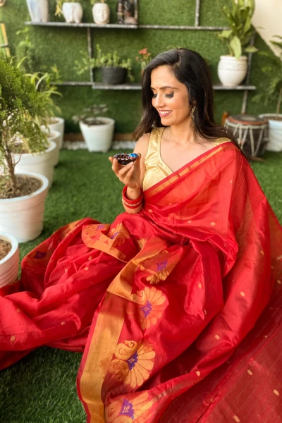 Banwra Mann - Red Organza Zari Jamdani Saree
