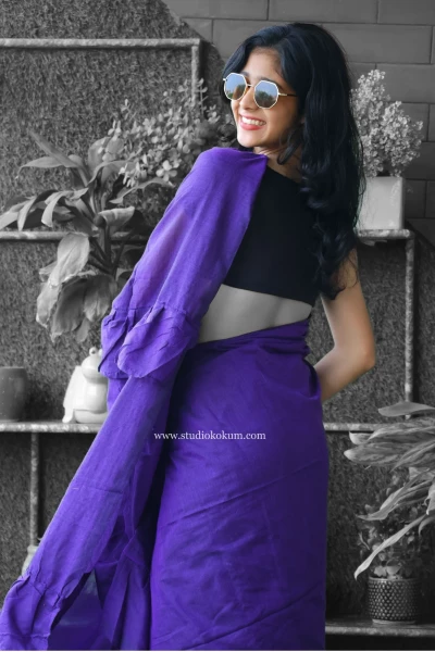 Cool Kokila - Pure Cotton Ruffle Saree in Purple Colour