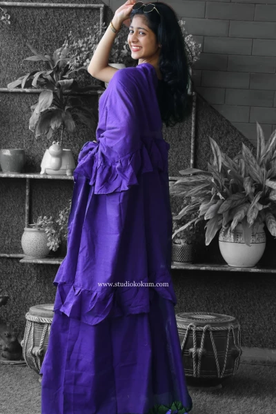 Cool Kokila - Pure Cotton Ruffle Saree in Purple Colour