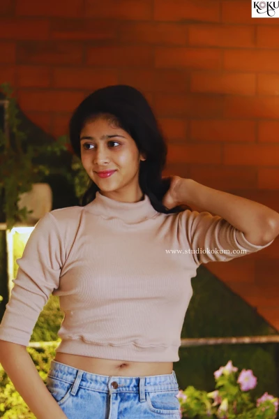 Image of Elbow Sleeves Stretchable Blouse in Beige Colour