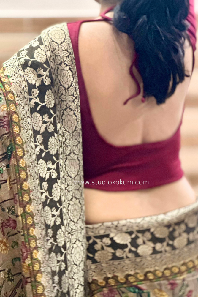 Image of Full Sleeves Stretchable Back Strings Blouse in Maroon Colour