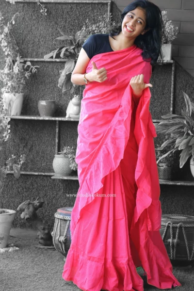 Giggly Gaurayya - Pure Cotton Ruffle Saree in Pink Colour